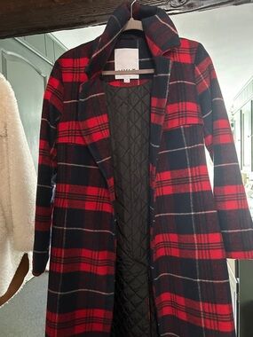 NVLT Red and Black Plaid Trench Coat